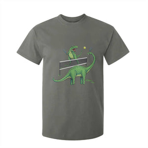 Funny Prehistoric Dinosaur Tennis Player Game Day T Shirt For Kid TS12 Military Green Print Your Wear