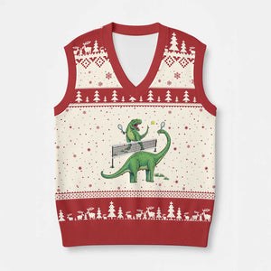 Funny Prehistoric Dinosaur Tennis Player Game Day V-Neck Knit Sweater Vest TS12 Beige Red Print Your Wear