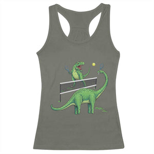 Funny Prehistoric Dinosaur Tennis Player Game Day Racerback Tank Top TS12 Military Green Print Your Wear