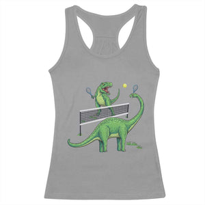 Funny Prehistoric Dinosaur Tennis Player Game Day Racerback Tank Top TS12 Sport Gray Print Your Wear