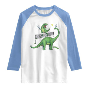 Funny Prehistoric Dinosaur Tennis Player Game Day Raglan Shirt TS12 White Carolina Blue Print Your Wear