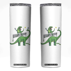 Funny Prehistoric Dinosaur Tennis Player Game Day Skinny Tumbler TS12 White Print Your Wear