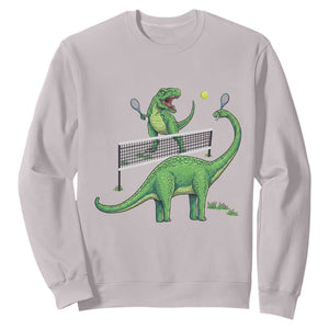 Funny Prehistoric Dinosaur Tennis Player Game Day Sweatshirt TS12 Ice Gray Print Your Wear