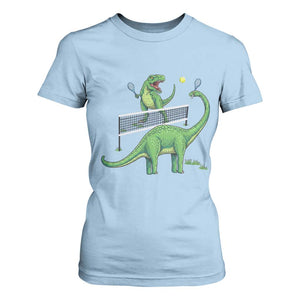 Funny Prehistoric Dinosaur Tennis Player Game Day T Shirt For Women TS12 Light Blue Print Your Wear
