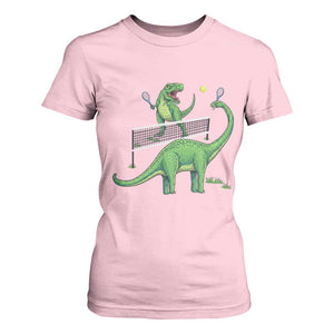Funny Prehistoric Dinosaur Tennis Player Game Day T Shirt For Women TS12 Light Pink Print Your Wear
