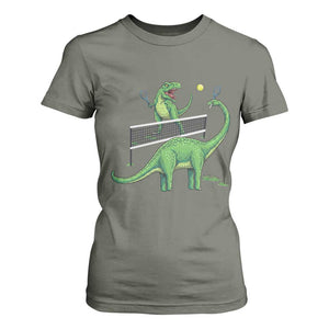Funny Prehistoric Dinosaur Tennis Player Game Day T Shirt For Women TS12 Military Green Print Your Wear