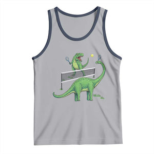 Funny Prehistoric Dinosaur Tennis Player Game Day Tank Top TS12 Athletic Heather Navy Print Your Wear