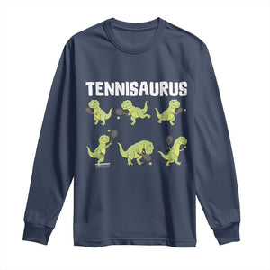 Funny Prehistoric Dinosaur Tennis Player Long Sleeve Shirt Gift For Tennis Fans TS12 Navy Print Your Wear