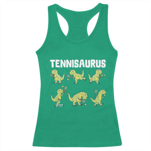 Funny Prehistoric Dinosaur Tennis Player Racerback Tank Top Gift For Tennis Fans TS12 Irish Green Print Your Wear