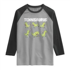 Funny Prehistoric Dinosaur Tennis Player Raglan Shirt Gift For Tennis Fans TS12 Sport Gray Black Print Your Wear