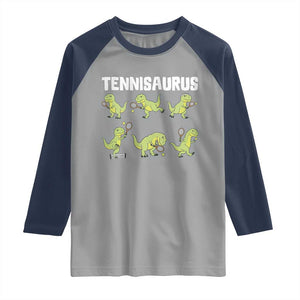 Funny Prehistoric Dinosaur Tennis Player Raglan Shirt Gift For Tennis Fans TS12 Sport Gray Navy Print Your Wear