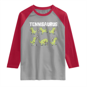 Funny Prehistoric Dinosaur Tennis Player Raglan Shirt Gift For Tennis Fans TS12 Sport Gray Red Print Your Wear