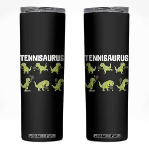 Funny Prehistoric Dinosaur Tennis Player Skinny Tumbler Gift For Tennis Fans TS12 Black Print Your Wear