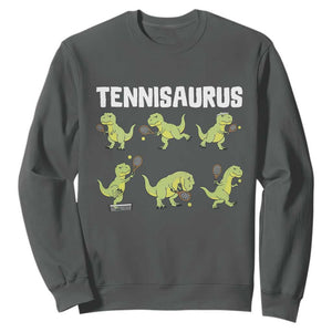 Funny Prehistoric Dinosaur Tennis Player Sweatshirt Gift For Tennis Fans TS12 Dark Heather Print Your Wear