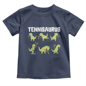 Funny Prehistoric Dinosaur Tennis Player Toddler T Shirt Gift For Tennis Fans TS12 Navy Print Your Wear
