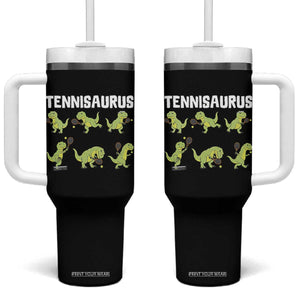 Funny Prehistoric Dinosaur Tennis Player Tumbler With Handle Gift For Tennis Fans TS12 One Size: 40 oz Black Print Your Wear