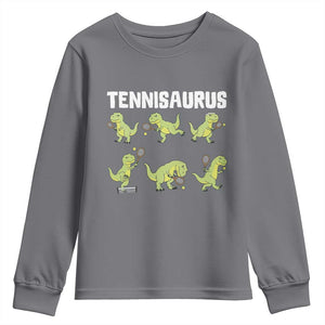 Funny Prehistoric Dinosaur Tennis Player Youth Sweatshirt Gift For Tennis Fans TS12 Charcoal Print Your Wear