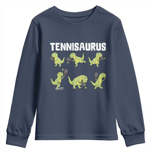 Funny Prehistoric Dinosaur Tennis Player Youth Sweatshirt Gift For Tennis Fans TS12 Navy Print Your Wear