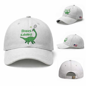 Funny Tennis Dinosaur Tennis Lover Baseball Cap Gift For Tennis Fans TS12 Baseball Cap Universal Fit White Print Your Wear