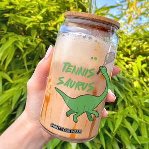 Funny Tennis Dinosaur Tennis Lover Glass Can Gift For Tennis Fans TS12 White Print Your Wear
