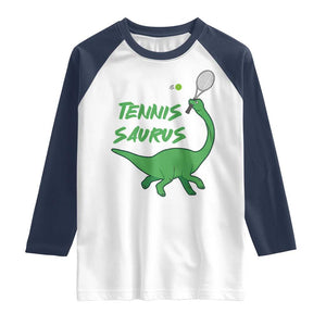 Funny Tennis Dinosaur Tennis Lover Raglan Shirt Gift For Tennis Fans TS12 White Navy Print Your Wear