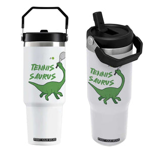 Funny Tennis Dinosaur Tennis Lover Flip Straw Tumbler Gift For Tennis Fans TS12 One Size: 30 oz White Print Your Wear
