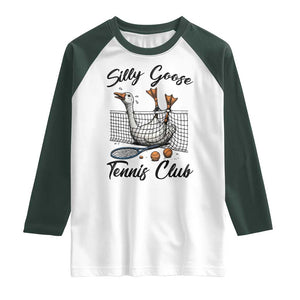 Funny Silly Goose Tennis Club Raglan Shirt Tennis Lover Gift TS12 White Dark Forest Green Print Your Wear