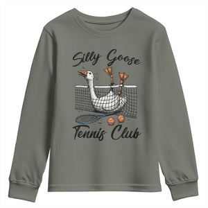 Funny Silly Goose Tennis Club Youth Sweatshirt Tennis Lover Gift TS12 Military Green Print Your Wear