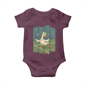 Silly Goose Playing Tennis Baby Onesie Funny Bird Getting Hit By Ball TS12 Maroon Print Your Wear