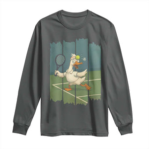 Silly Goose Playing Tennis Long Sleeve Shirt Funny Bird Getting Hit By Ball TS12 Dark Heather Print Your Wear