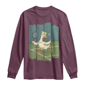 Silly Goose Playing Tennis Long Sleeve Shirt Funny Bird Getting Hit By Ball TS12 Maroon Print Your Wear