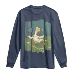Silly Goose Playing Tennis Long Sleeve Shirt Funny Bird Getting Hit By Ball TS12 Navy Print Your Wear