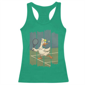 Silly Goose Playing Tennis Racerback Tank Top Funny Bird Getting Hit By Ball TS12 Irish Green Print Your Wear