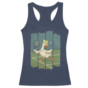 Silly Goose Playing Tennis Racerback Tank Top Funny Bird Getting Hit By Ball TS12 Navy Print Your Wear