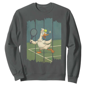 Silly Goose Playing Tennis Sweatshirt Funny Bird Getting Hit By Ball TS12 Dark Heather Print Your Wear
