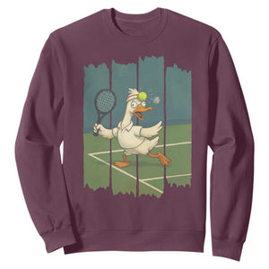 Silly Goose Playing Tennis Sweatshirt Funny Bird Getting Hit By Ball TS12 Maroon Print Your Wear