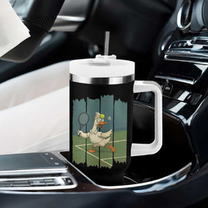 Silly Goose Playing Tennis Tumbler With Handle Funny Bird Getting Hit By Ball TS12 Print Your Wear