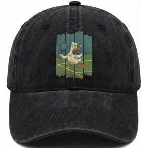 Silly Goose Playing Tennis Washed Cotton Baseball Cap Funny Bird Getting Hit By Ball TS12 Print Your Wear