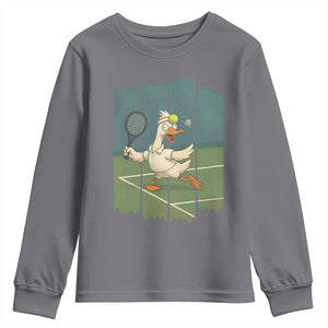 Silly Goose Playing Tennis Youth Sweatshirt Funny Bird Getting Hit By Ball TS12 Charcoal Print Your Wear