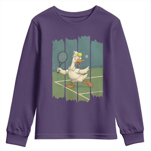 Silly Goose Playing Tennis Youth Sweatshirt Funny Bird Getting Hit By Ball TS12 Purple Print Your Wear