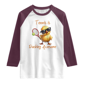 Funny Cute Duck Playing Tennis Raglan Shirt Ducking Awesome TS12 White Maroon Print Your Wear
