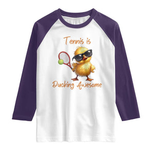 Funny Cute Duck Playing Tennis Raglan Shirt Ducking Awesome TS12 White Purple Print Your Wear
