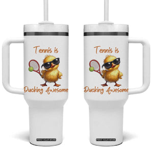 Funny Cute Duck Playing Tennis Tumbler With Handle Ducking Awesome TS12 One Size: 40 oz White Print Your Wear
