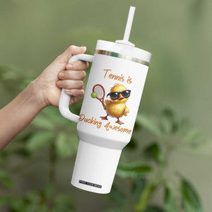 Funny Cute Duck Playing Tennis Tumbler With Handle Ducking Awesome TS12 Print Your Wear
