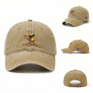 Funny Cute Duck Playing Tennis Washed Cotton Baseball Cap Ducking Awesome TS12 Washed Cap Universal Fit Khaki Print Your Wear