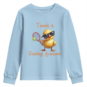 Funny Cute Duck Playing Tennis Youth Sweatshirt Ducking Awesome TS12 Light Blue Print Your Wear