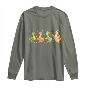 Funny Duck Playing Tennis Long Sleeve Shirt Farm Animal Lover TS12 Military Green Print Your Wear