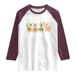 Funny Duck Playing Tennis Raglan Shirt Farm Animal Lover TS12 White Maroon Print Your Wear