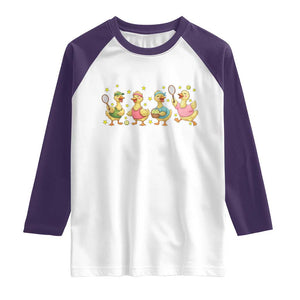 Funny Duck Playing Tennis Raglan Shirt Farm Animal Lover TS12 White Purple Print Your Wear