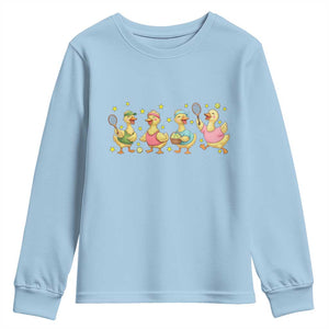 Funny Duck Playing Tennis Youth Sweatshirt Farm Animal Lover TS12 Light Blue Print Your Wear